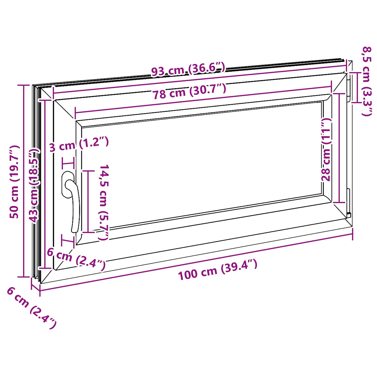 Prozor za podrum RISOR 100 x 50 cm PVC i staklo Bijela