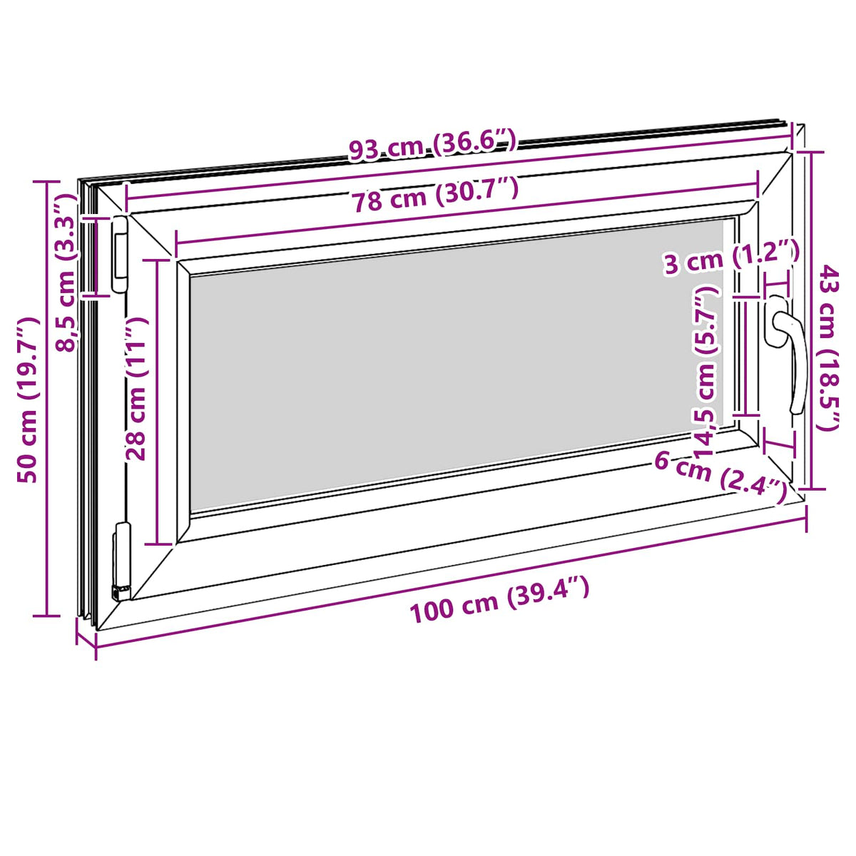 Prozor za podrum RISOR 100 x 50 cm PVC i staklo Bijela