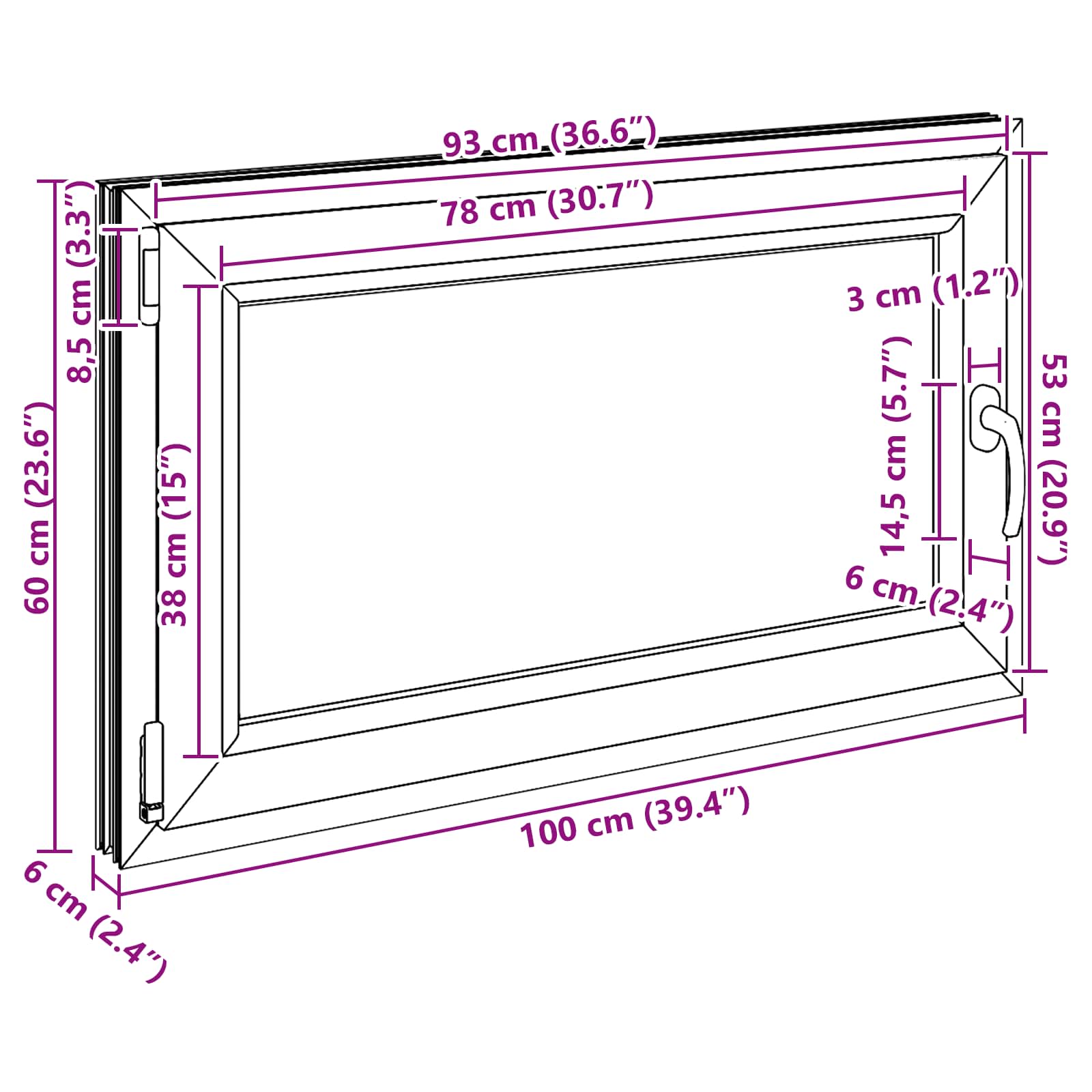 Prozor za podrum RISOR 100 x 60 cm PVC i staklo Bijela