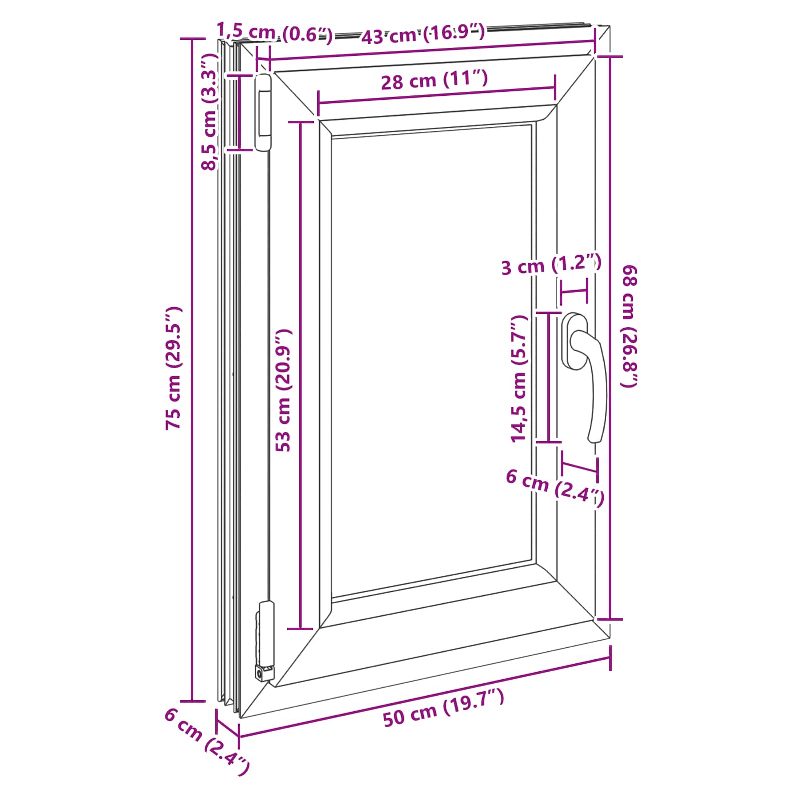 Prozor za podrum RISOR 50 x 75 cm PVC i staklo Bijela