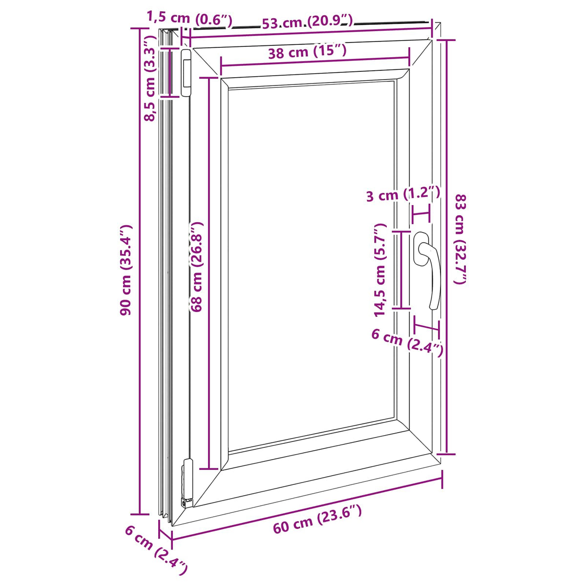 Prozor za podrum RISOR 60 x 90 cm PVC i staklo Bijela