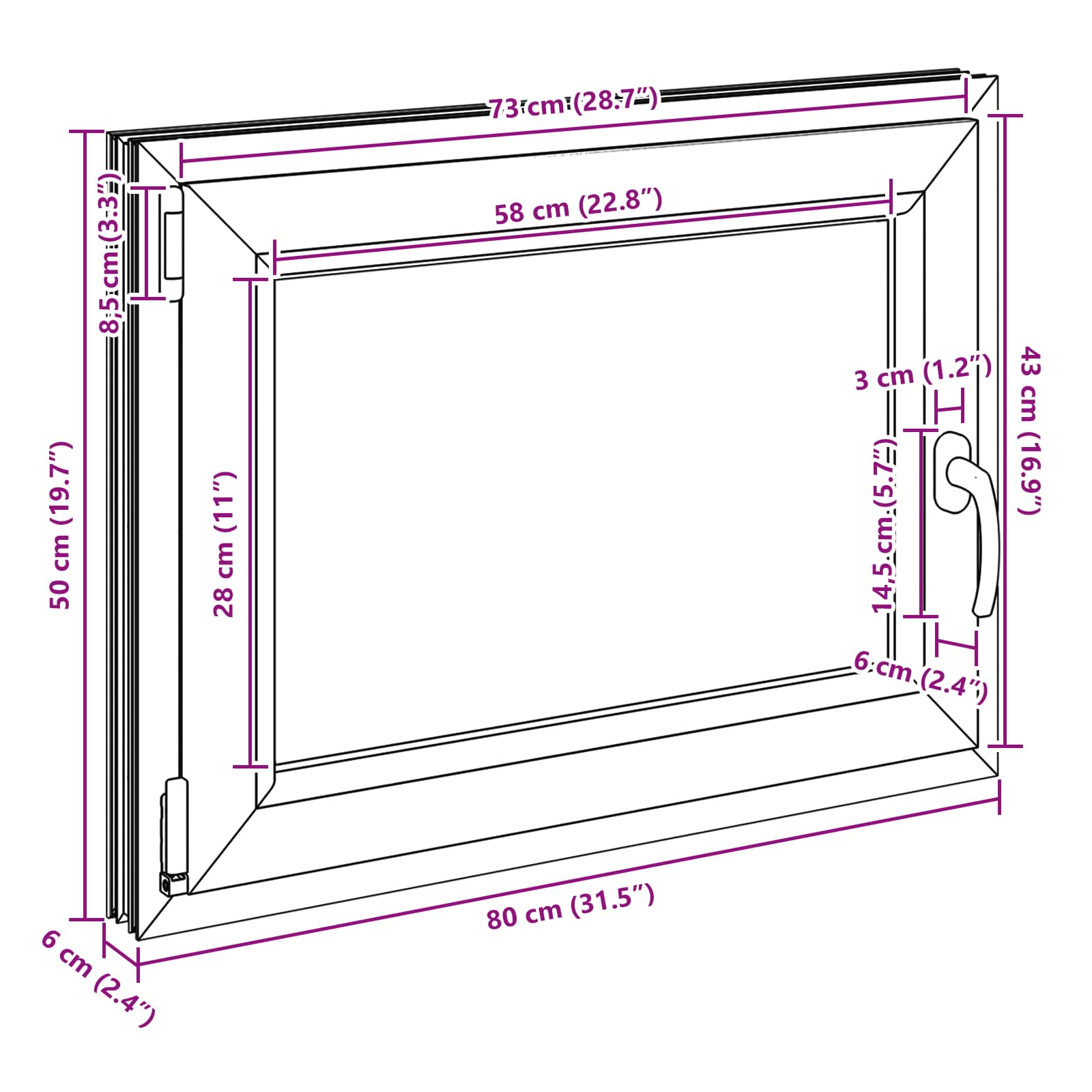 Prozor za podrum RISOR 80 x 50 cm PVC i staklo Bijela