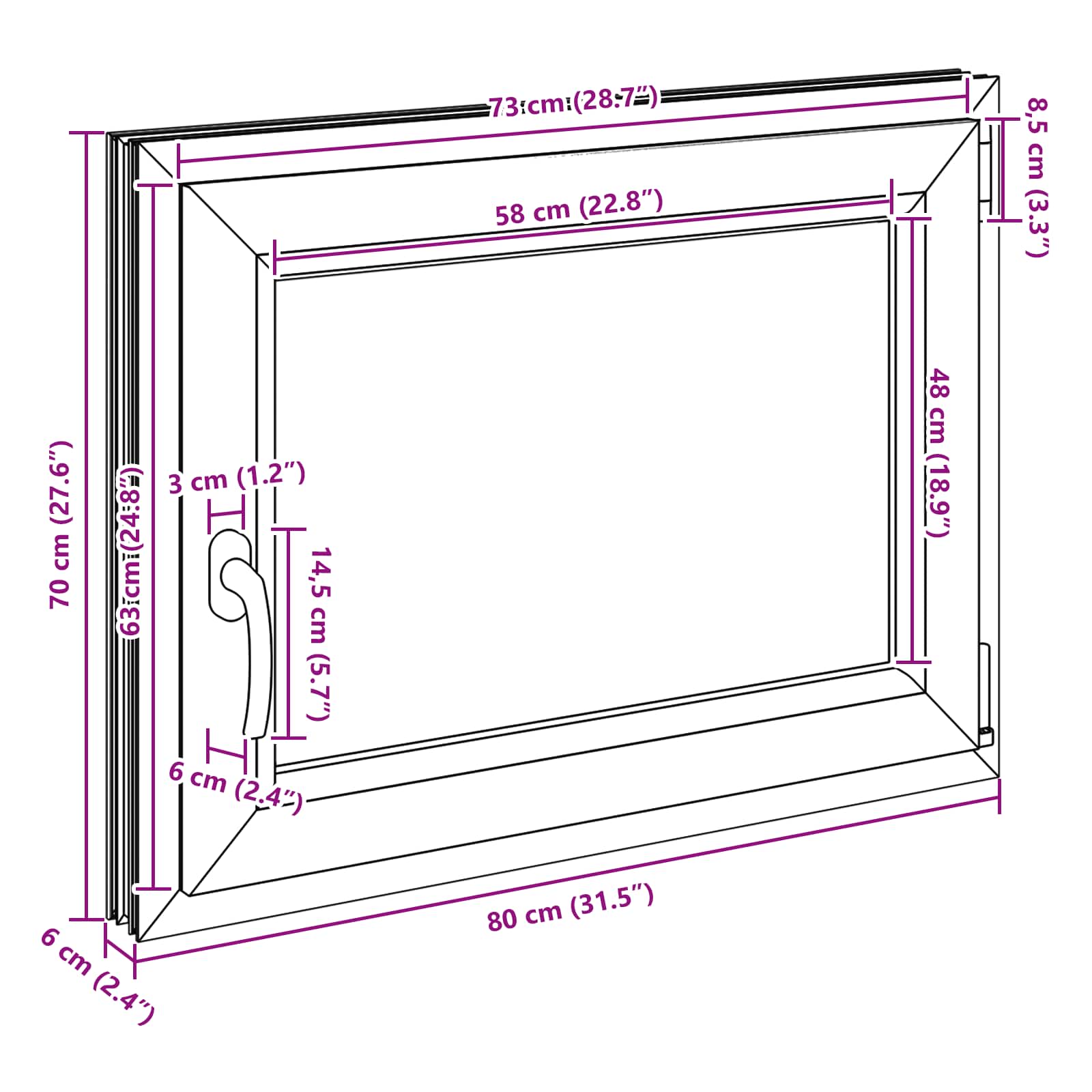 Prozor za podrum RISOR 80 x 70 cm PVC i staklo Bijela