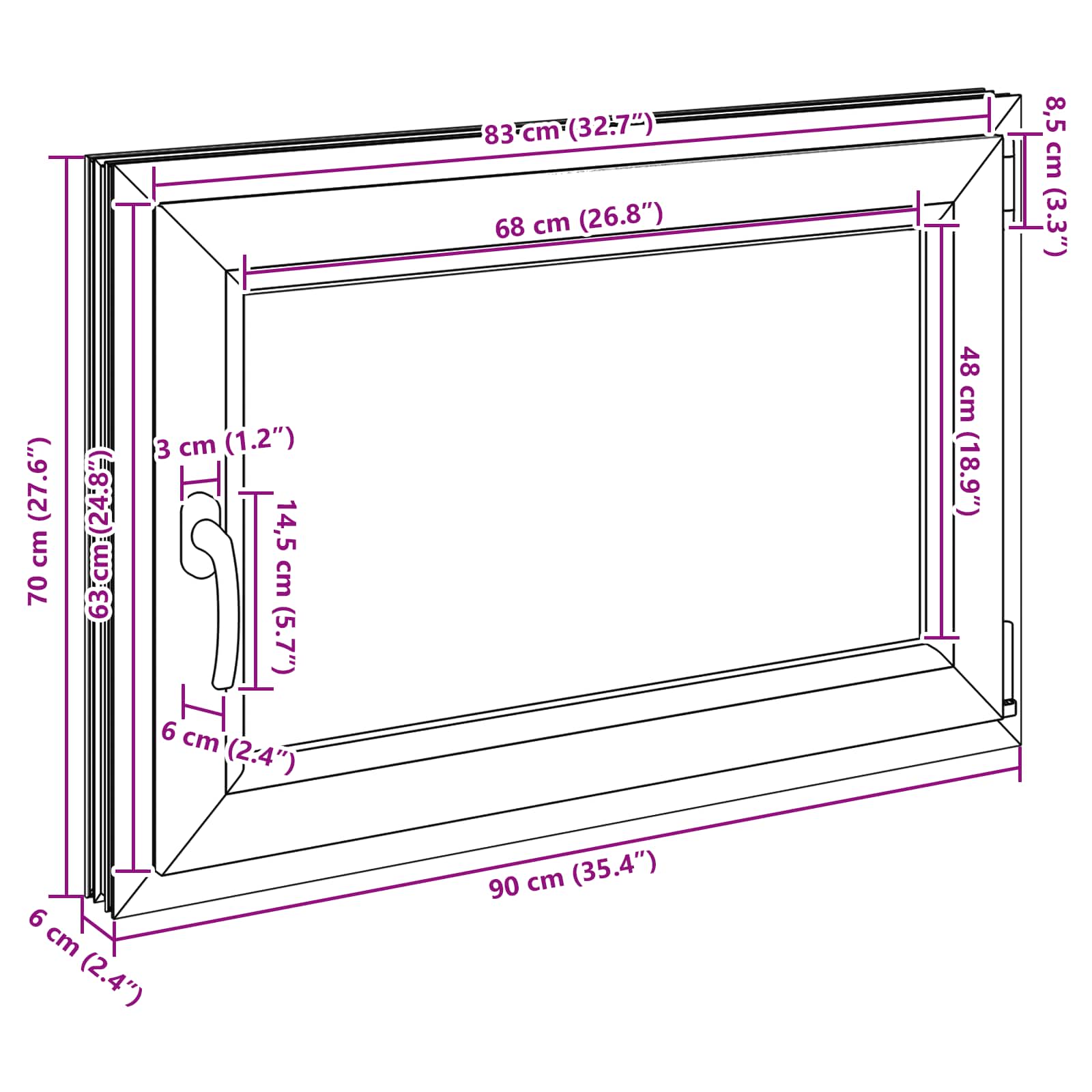 Prozor za podrum RISOR 90 x 70 cm PVC i staklo Bijela