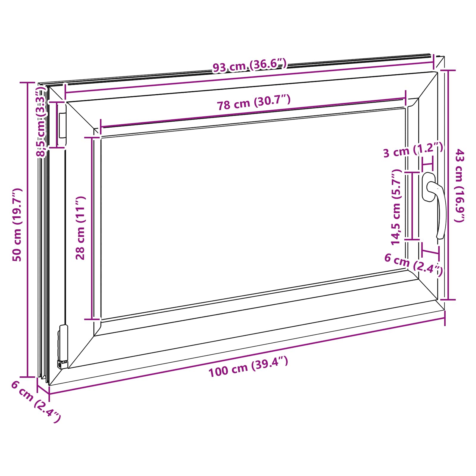 Prozor za podrum RISOR 100 x 60 cm PVC i staklo Bijela