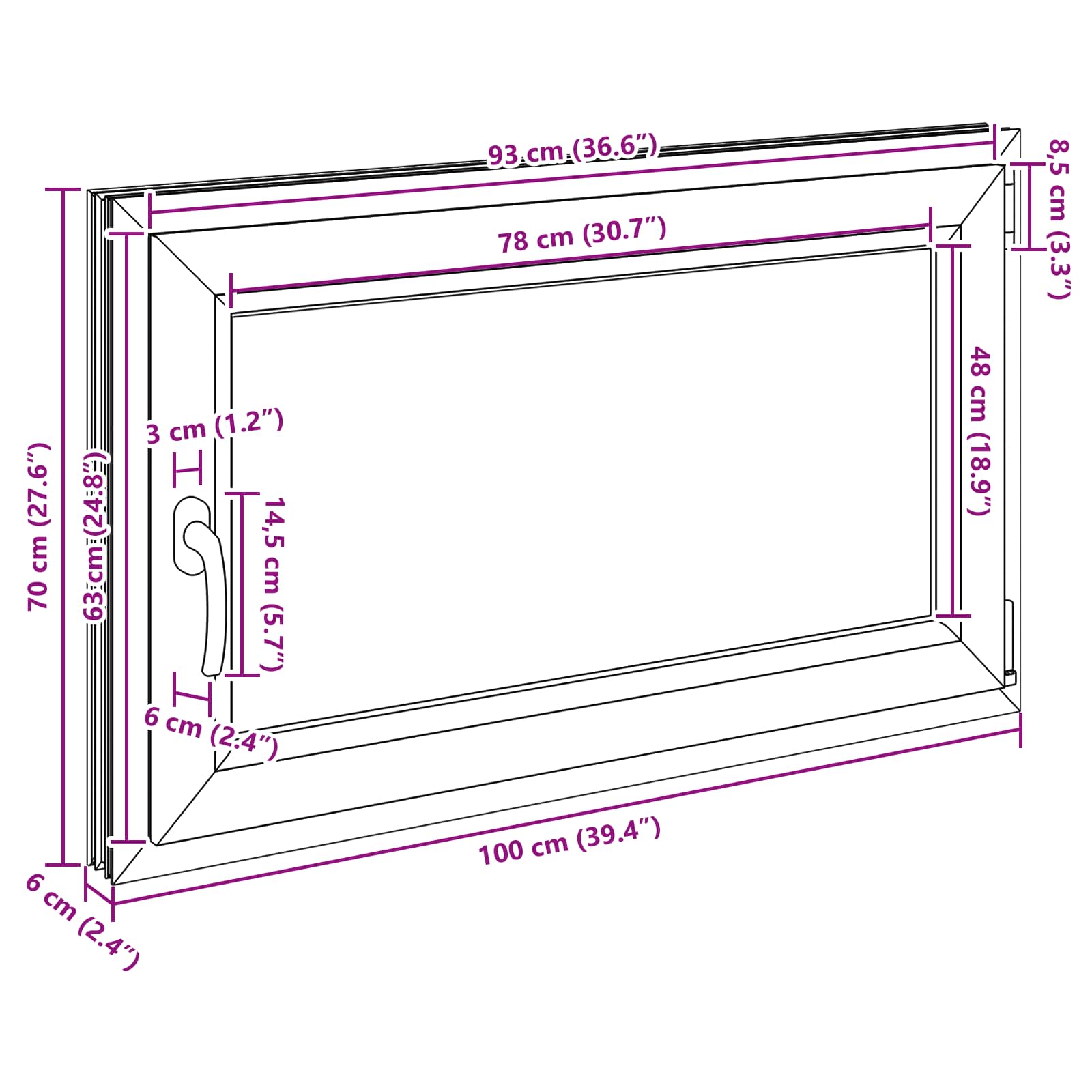 Prozor za podrum RISOR 100 x 70 cm PVC i staklo Bijela