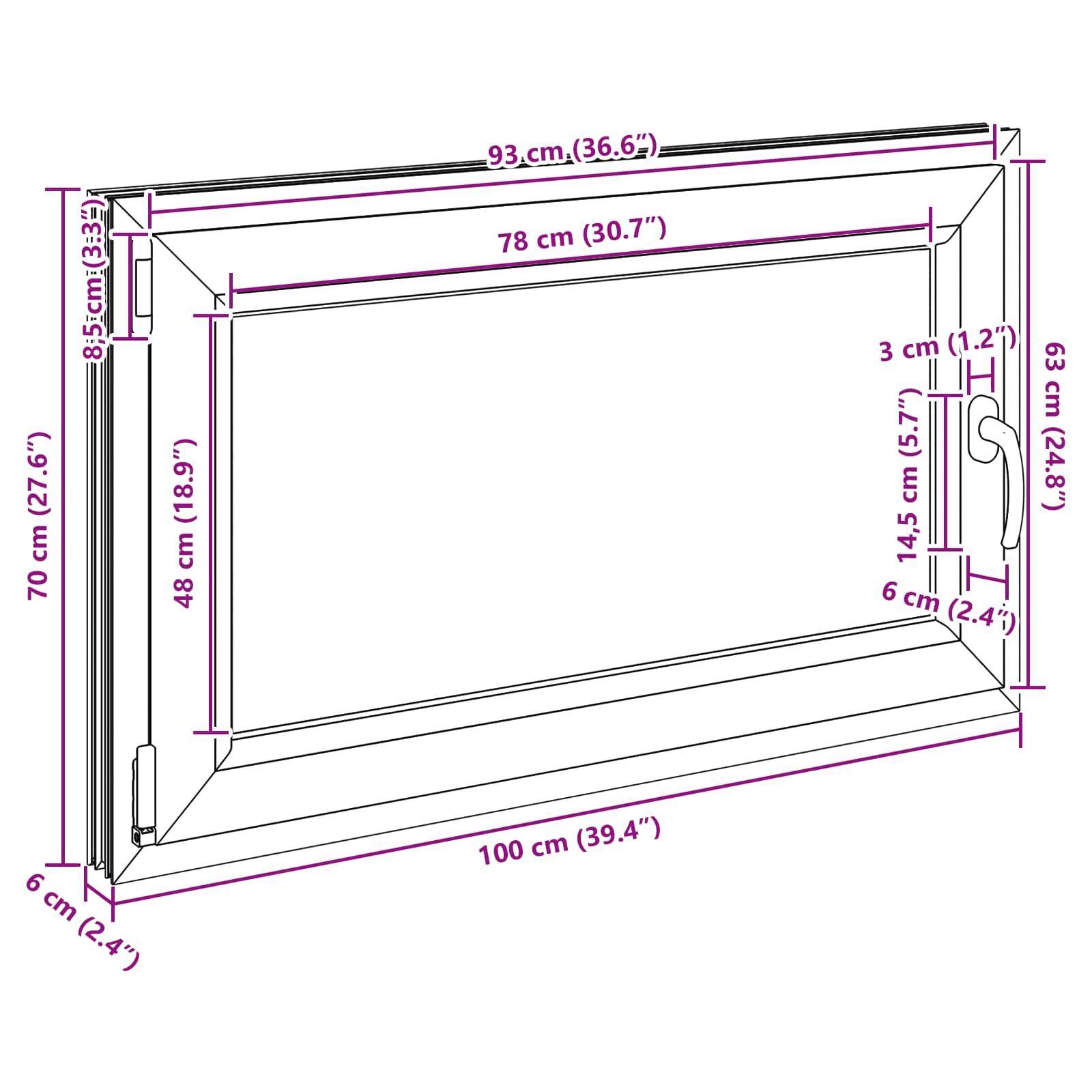 Prozor za podrum RISOR 100 x 70 cm PVC i staklo Bijela