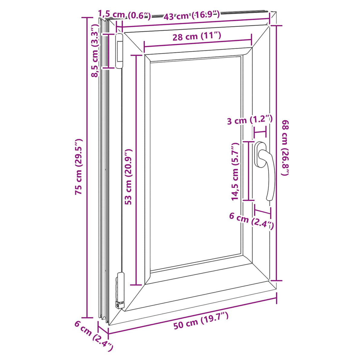 Prozor za podrum RISOR 50 x 75 cm PVC i staklo Antracit