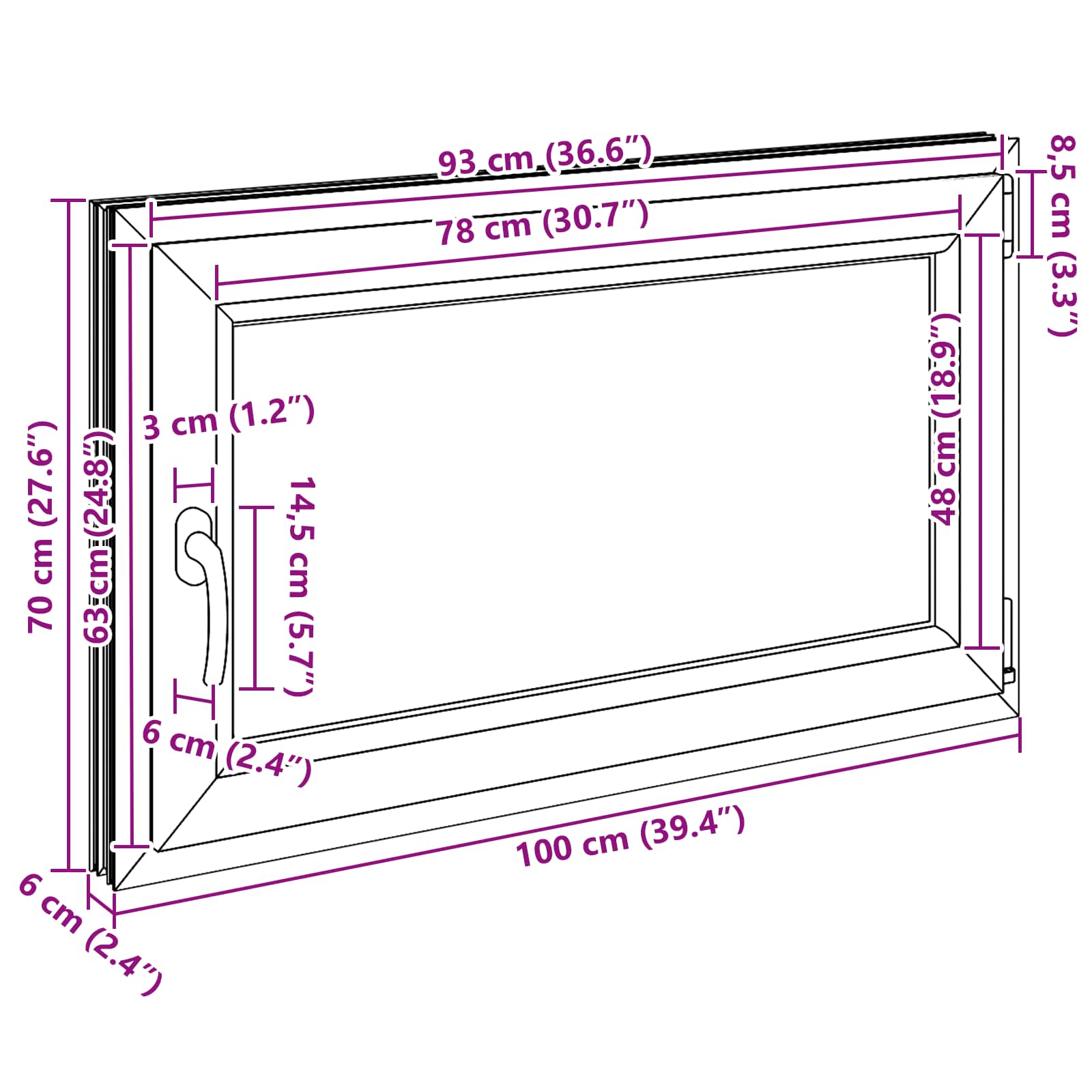 Prozor za podrum RISOR 100 x 70 cm PVC i staklo Antracit
