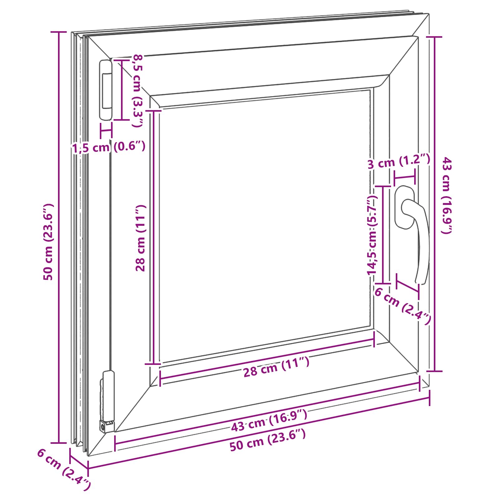 Prozor za podrum RISOR 50 x 50 cm PVC i staklo Antracit