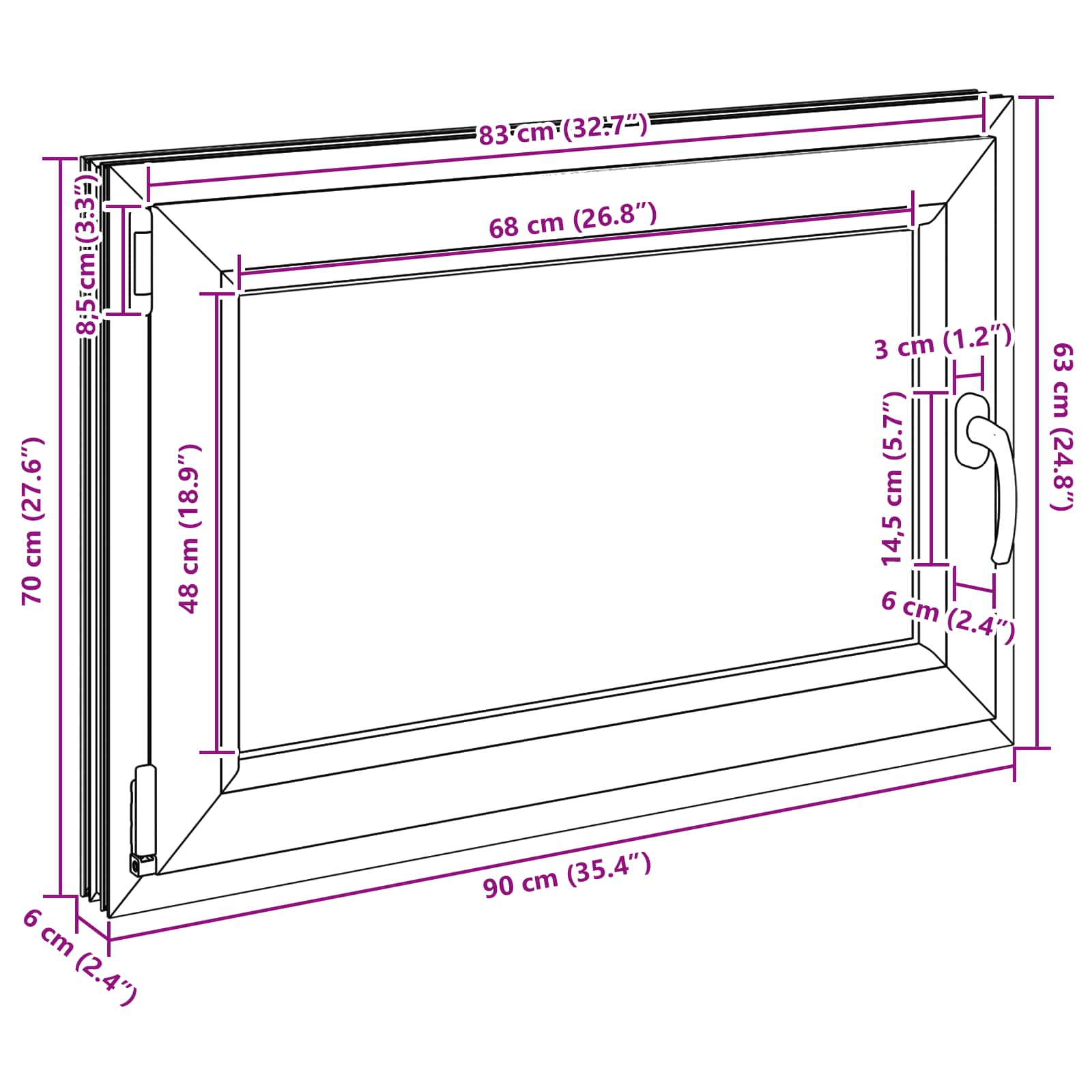 Prozor za podrum RISOR 90 x 70 cm PVC i staklo Antracit