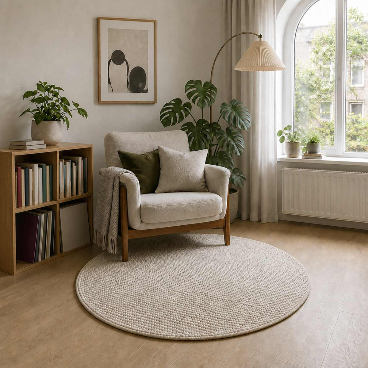 Tepih Krem Ø 120 cm 100% poliester 3 mm Mogu se prati