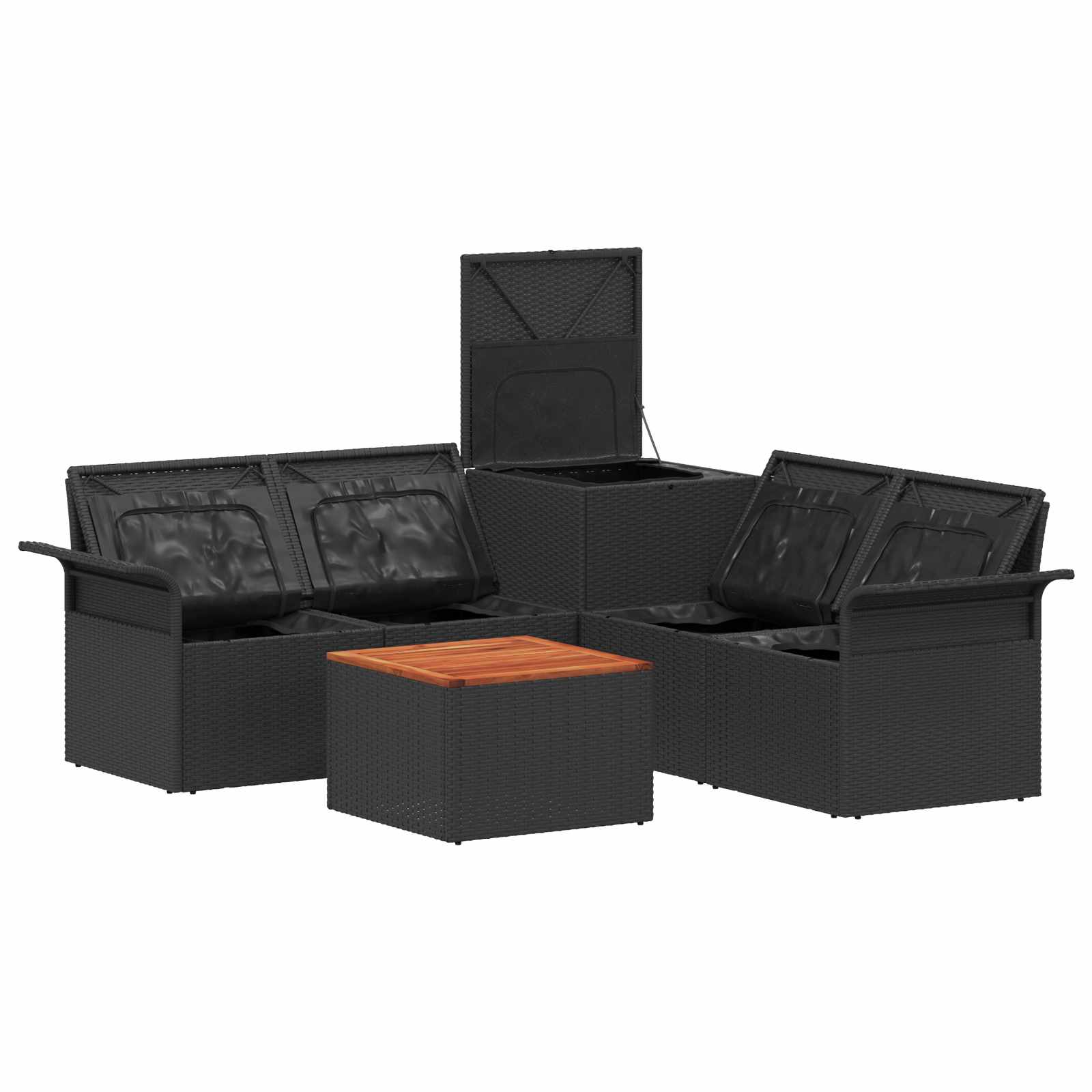 Set sofe 6 pcs 4-Broj sjedala Crna Poli Rattan i čelik