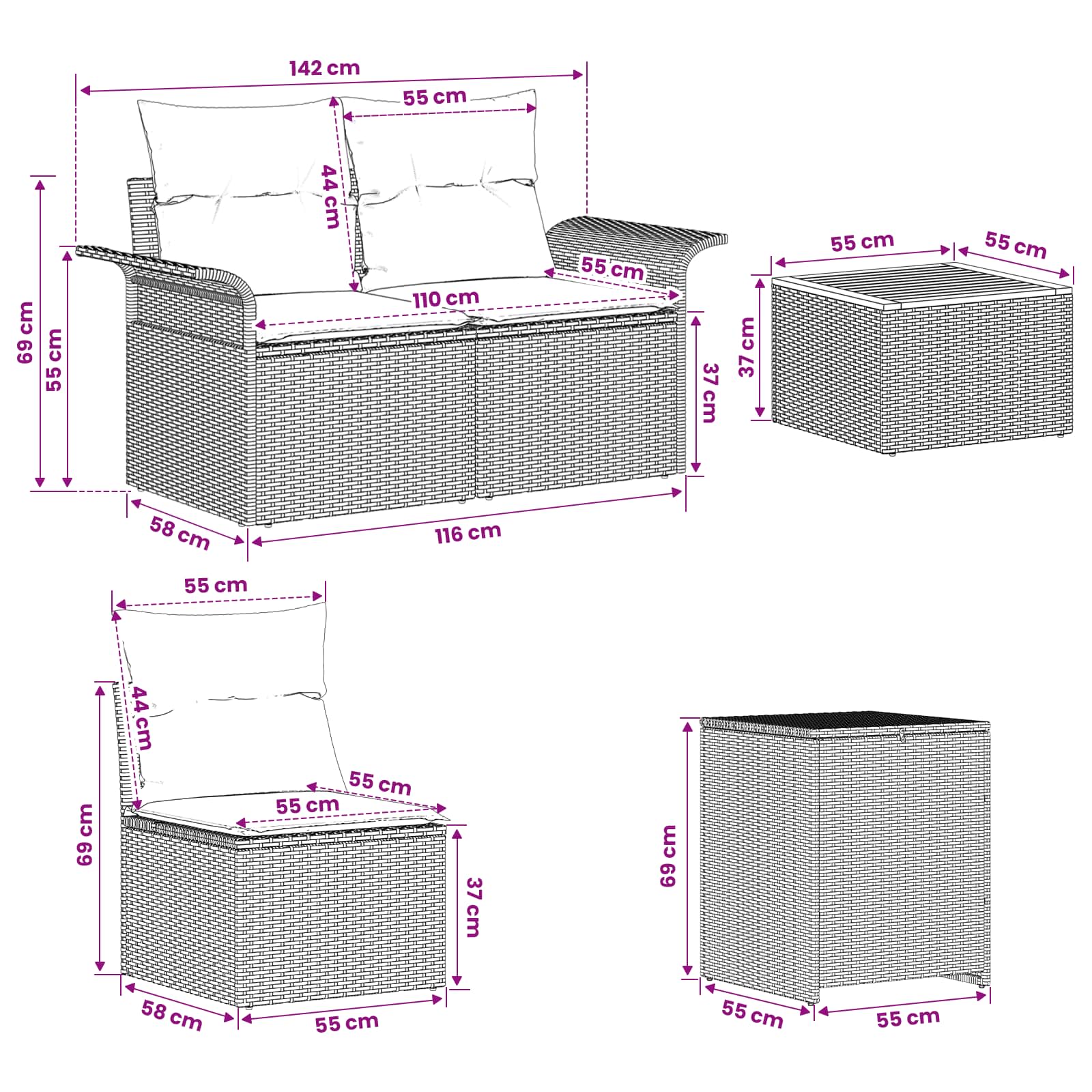 Set sofe 6 pcs 4-Broj sjedala Siva i tamno siva