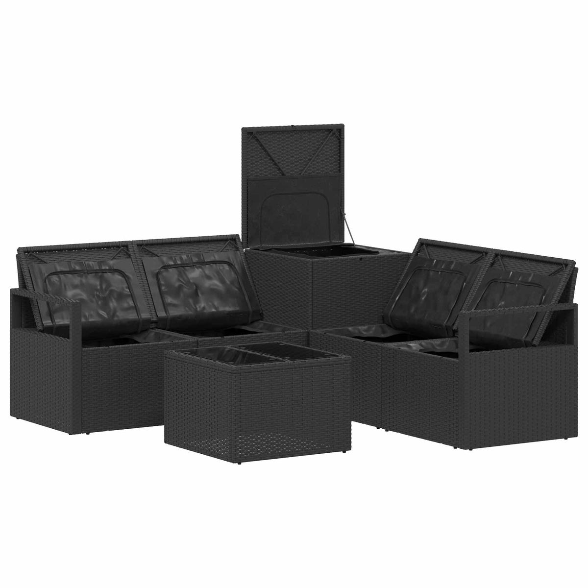 Set sofe 6 kom. Crna Poli Rattan i čelik