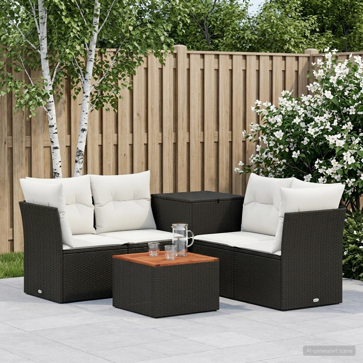 Set sofe 6 kom. Crna i krem-bijela Poli Rattan i čelik