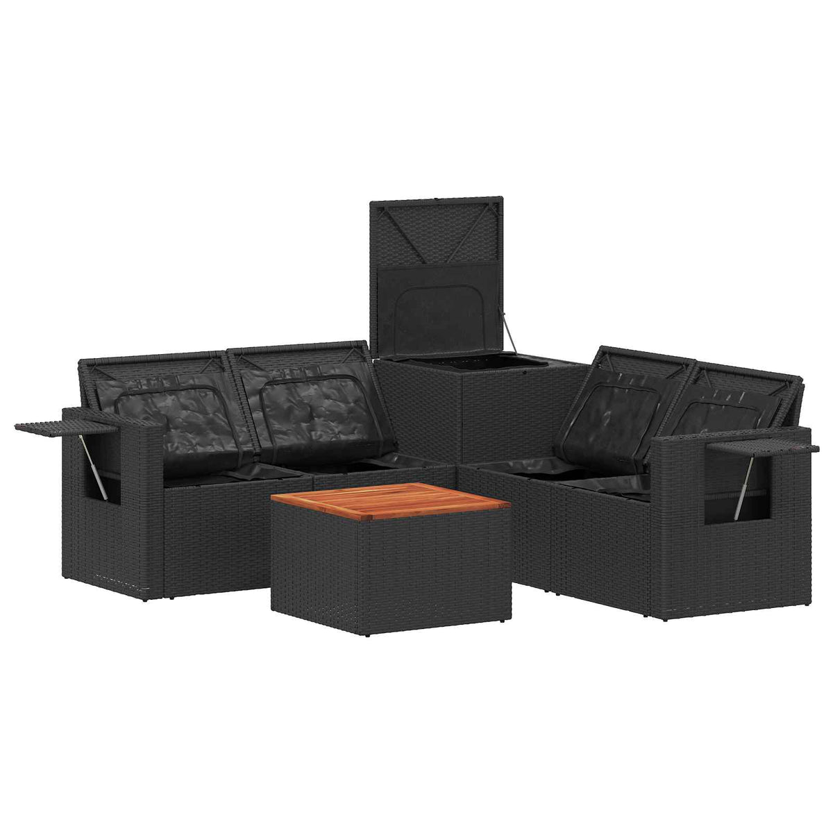 Set sofe 6 kom. Crna Poli Rattan i čelik