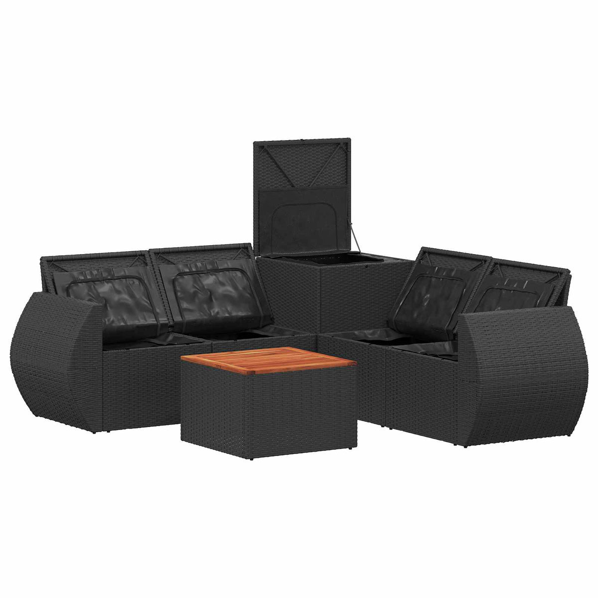 Set sofe 6 kom. Crna Poli Rattan i čelik