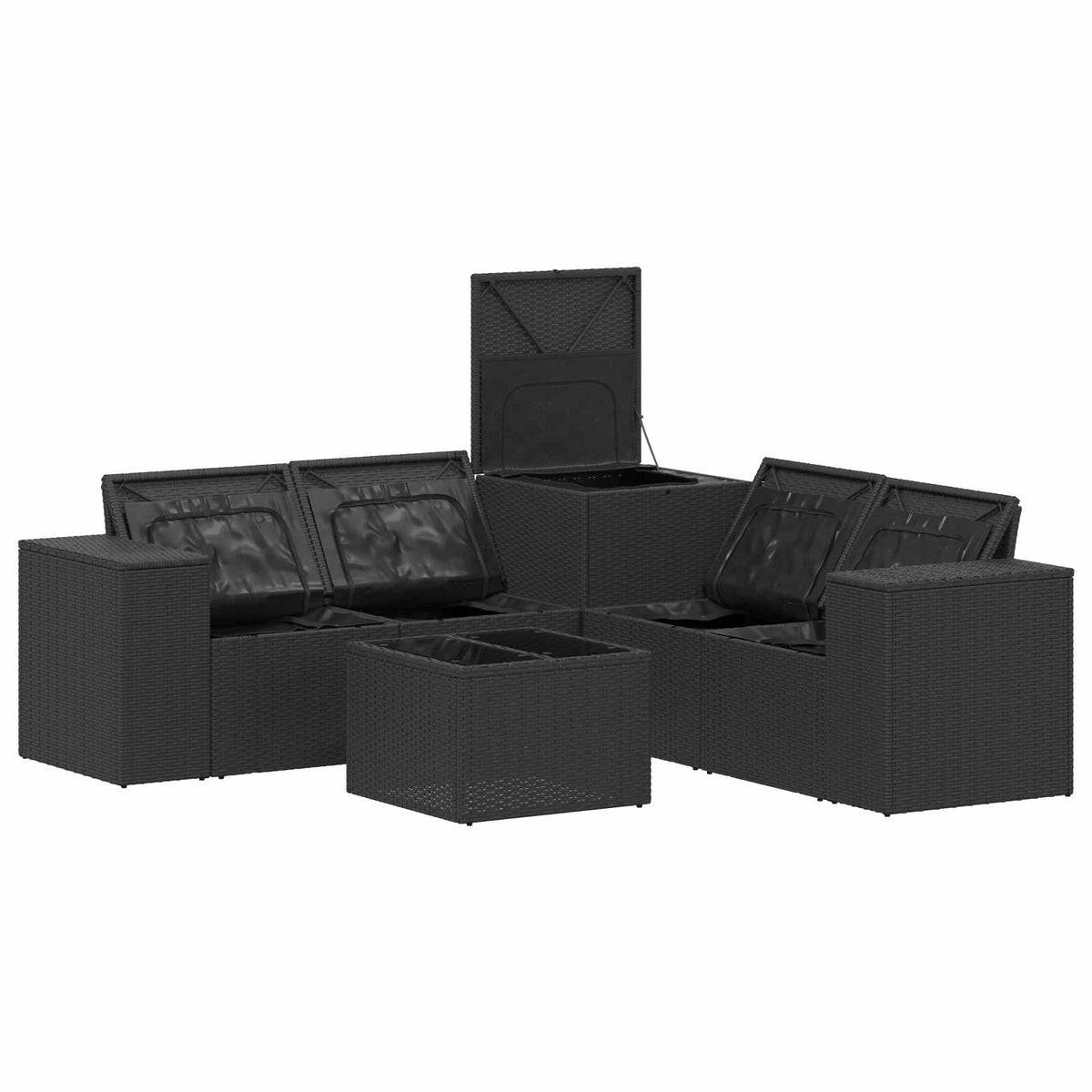 Set sofe 6 kom. Crna Poli Rattan i čelik