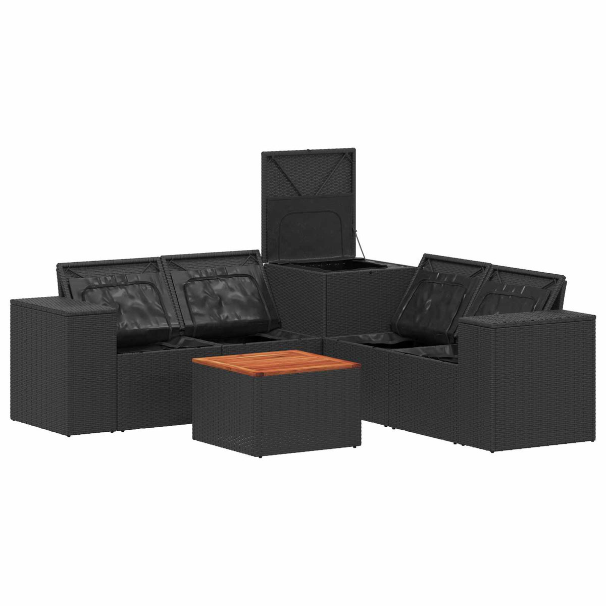 Set sofe 6 kom. Crna Poli Rattan i čelik