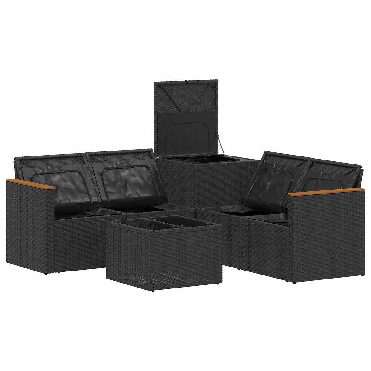 Set sofe 6 kom. Crna i krem-bijela Poli Rattan i čelik