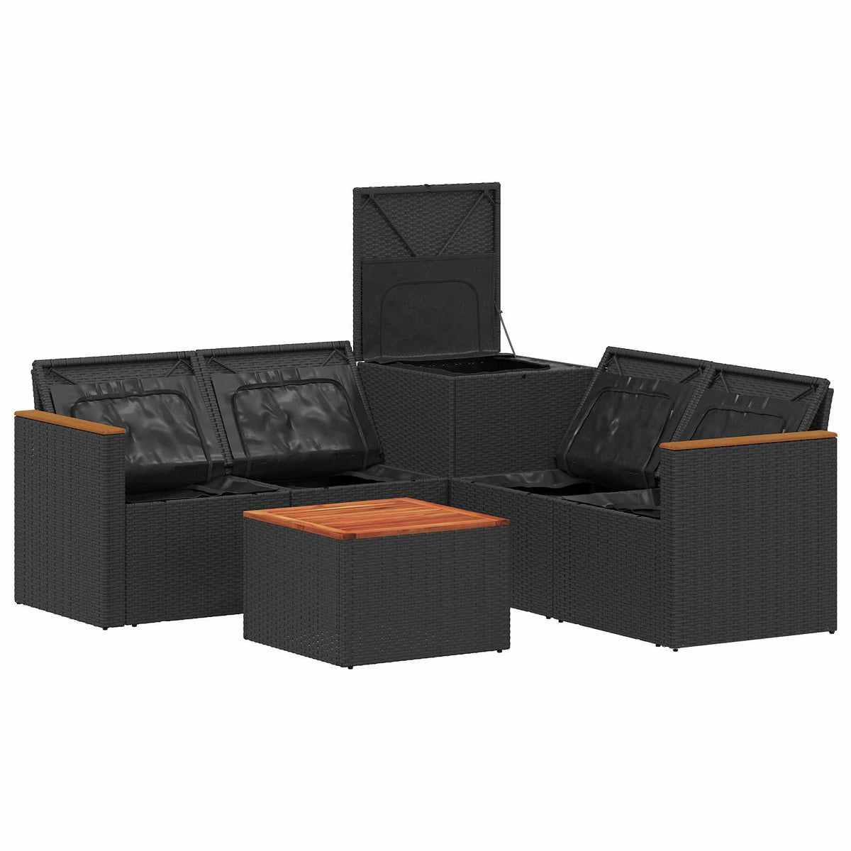 Set sofe 6 kom. Crna Poli Rattan i čelik