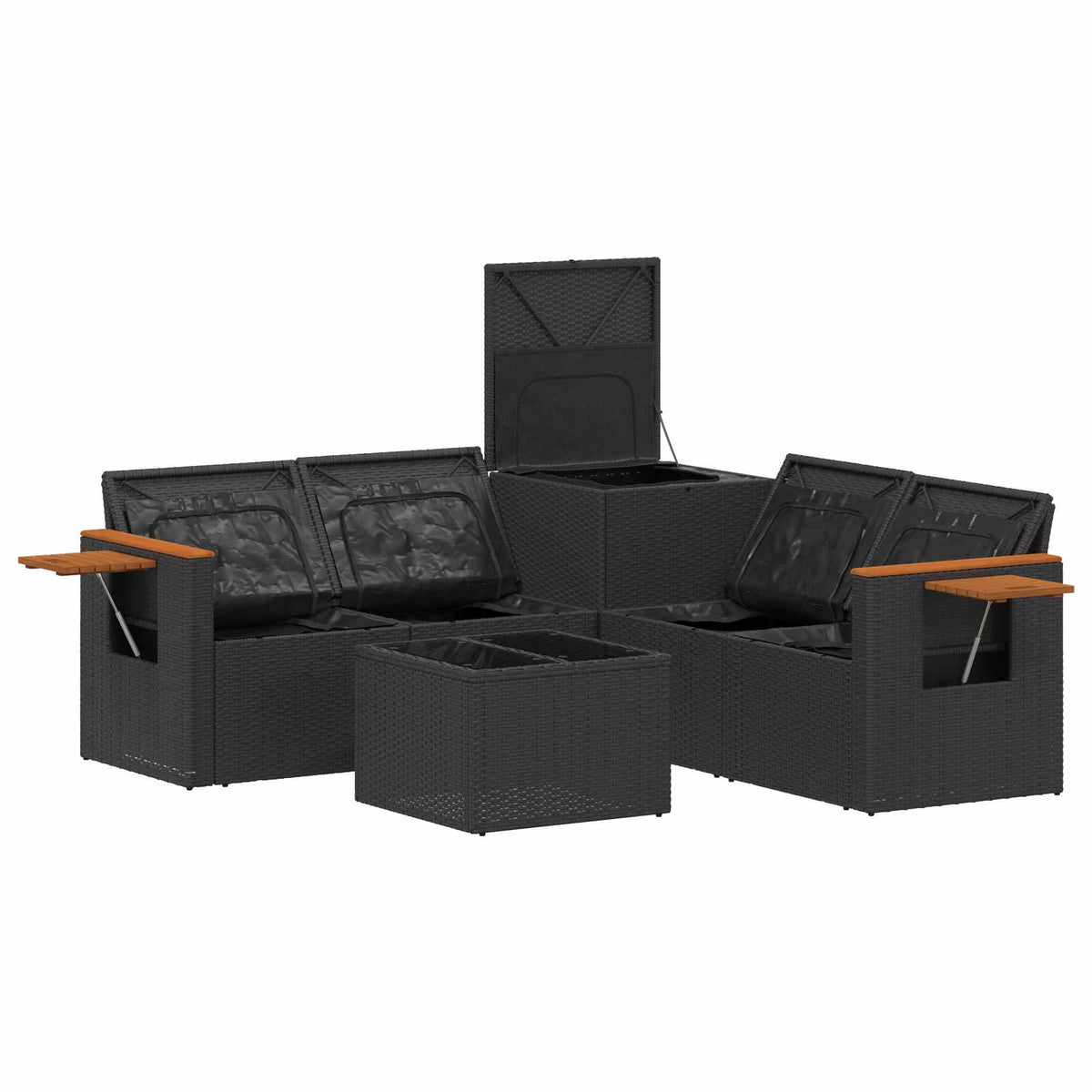 Set sofe 6 kom. Crna i Plava Poli Rattan i čelik
