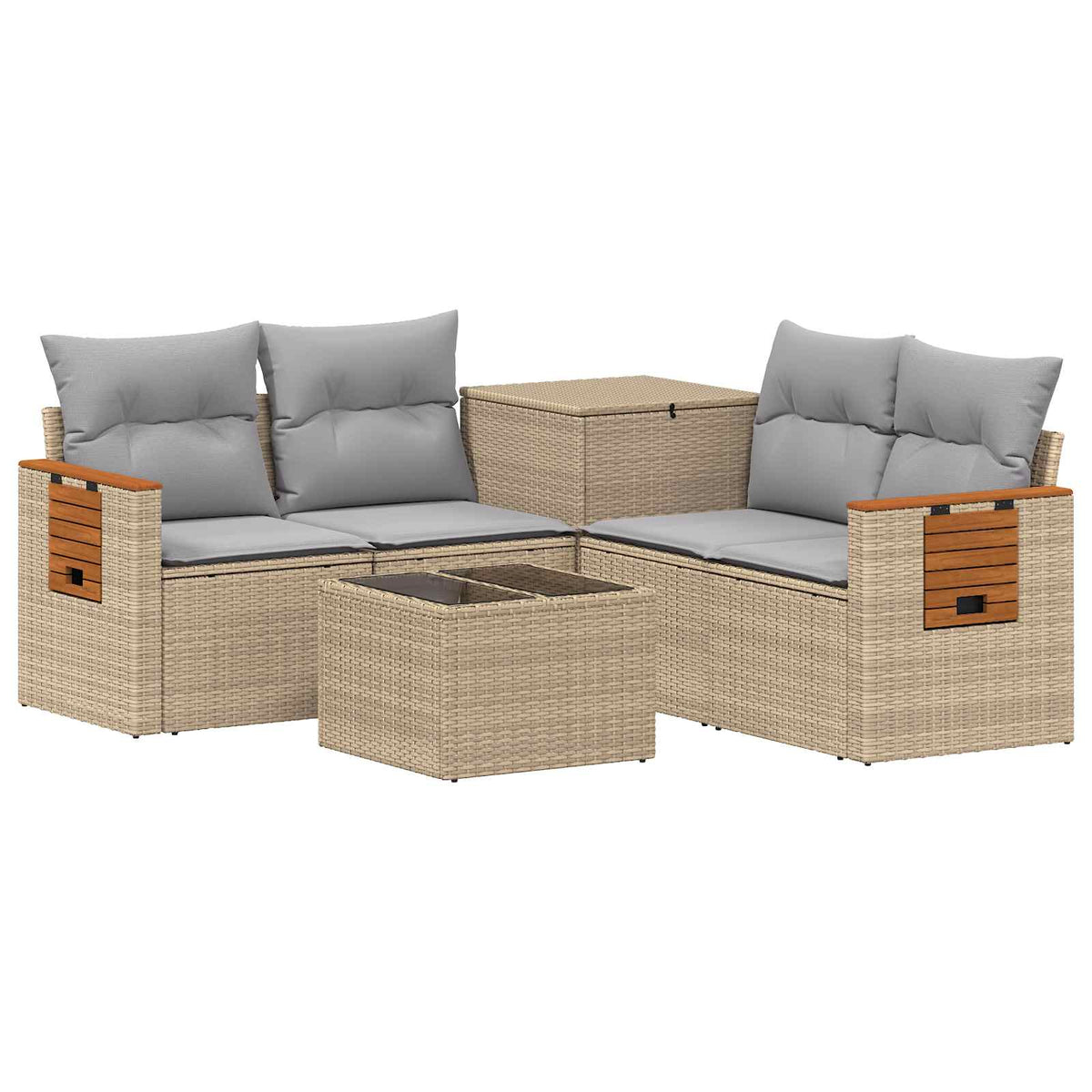 Set sofe 6 kom. Bež i svijetlo siva Poli Rattan i čelik