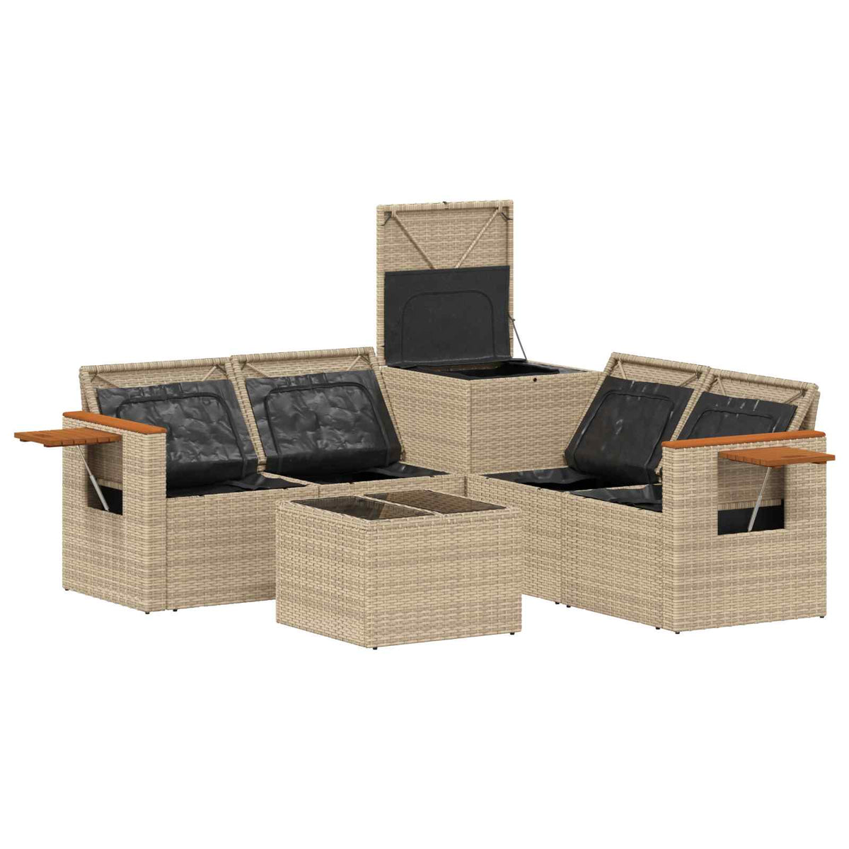 Set sofe 6 kom. Bež i svijetlo siva Poli Rattan i čelik