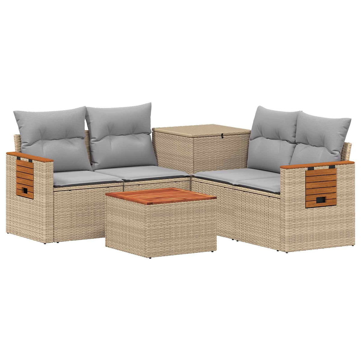 Set sofe 6 kom. Bež i svijetlo siva Poli Rattan i čelik