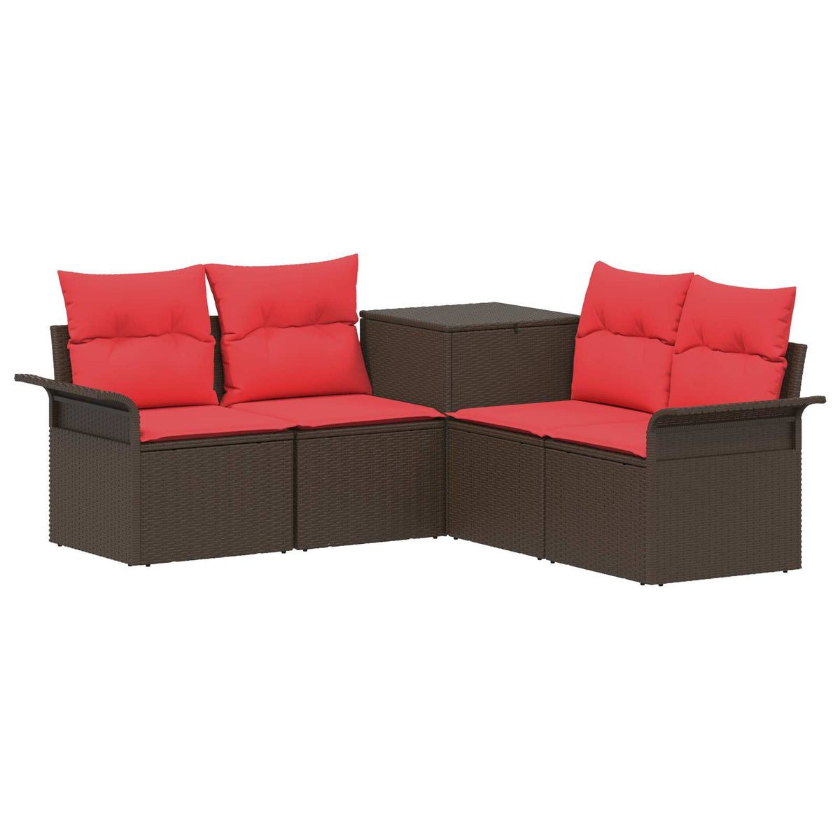 Set sofe 5 kom. Smeđa i crvena Poli Rattan i čelik
