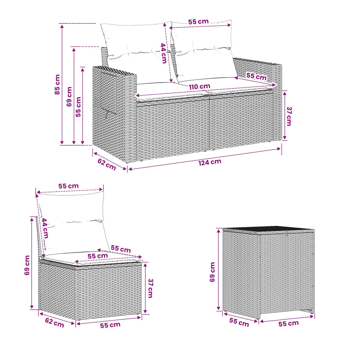 Set sofe 5 kom. Siva i tamnoplava 179 x 179 x 85 cm