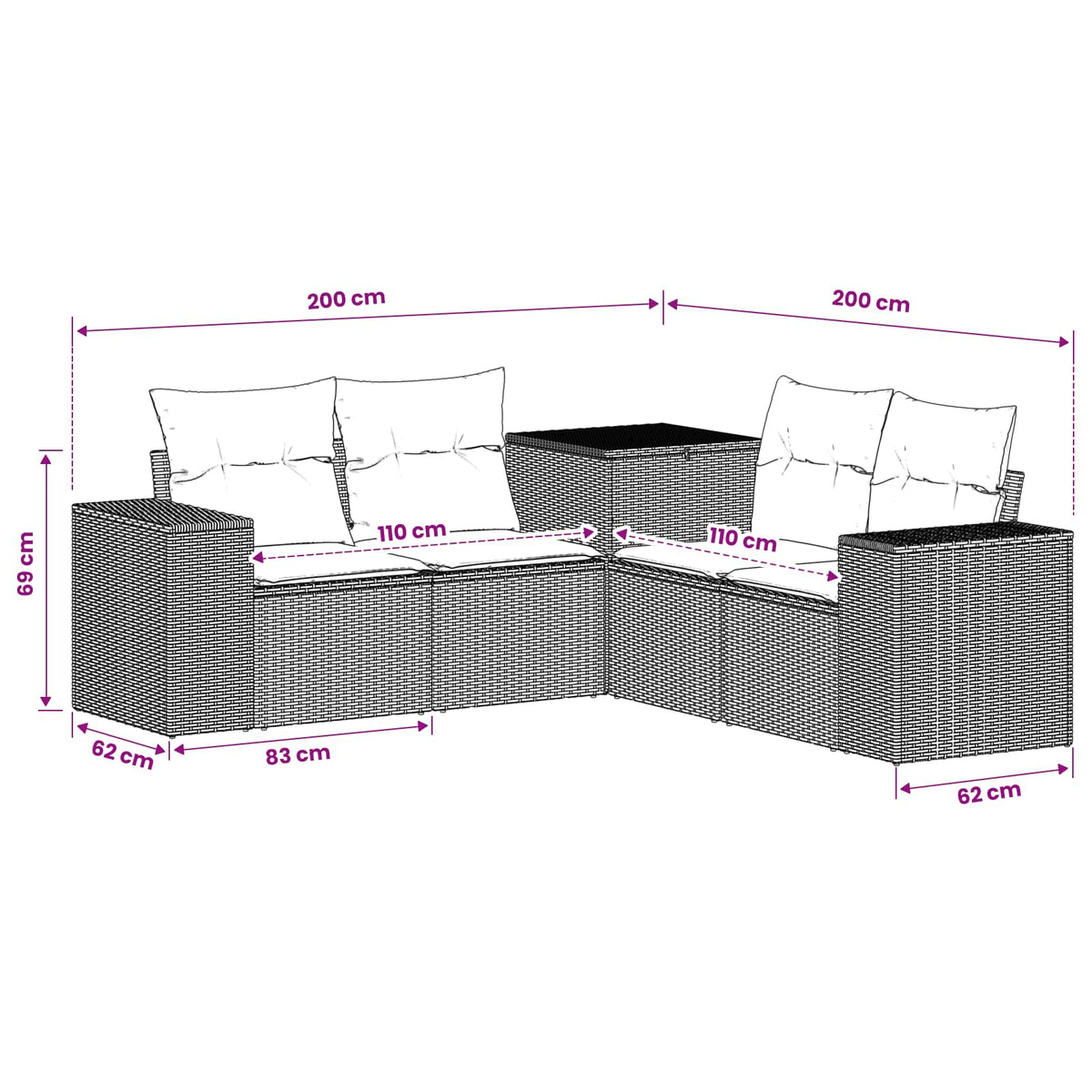 Set sofe 5 kom. Siva i tamnoplava 200 x 200 x 85 cm