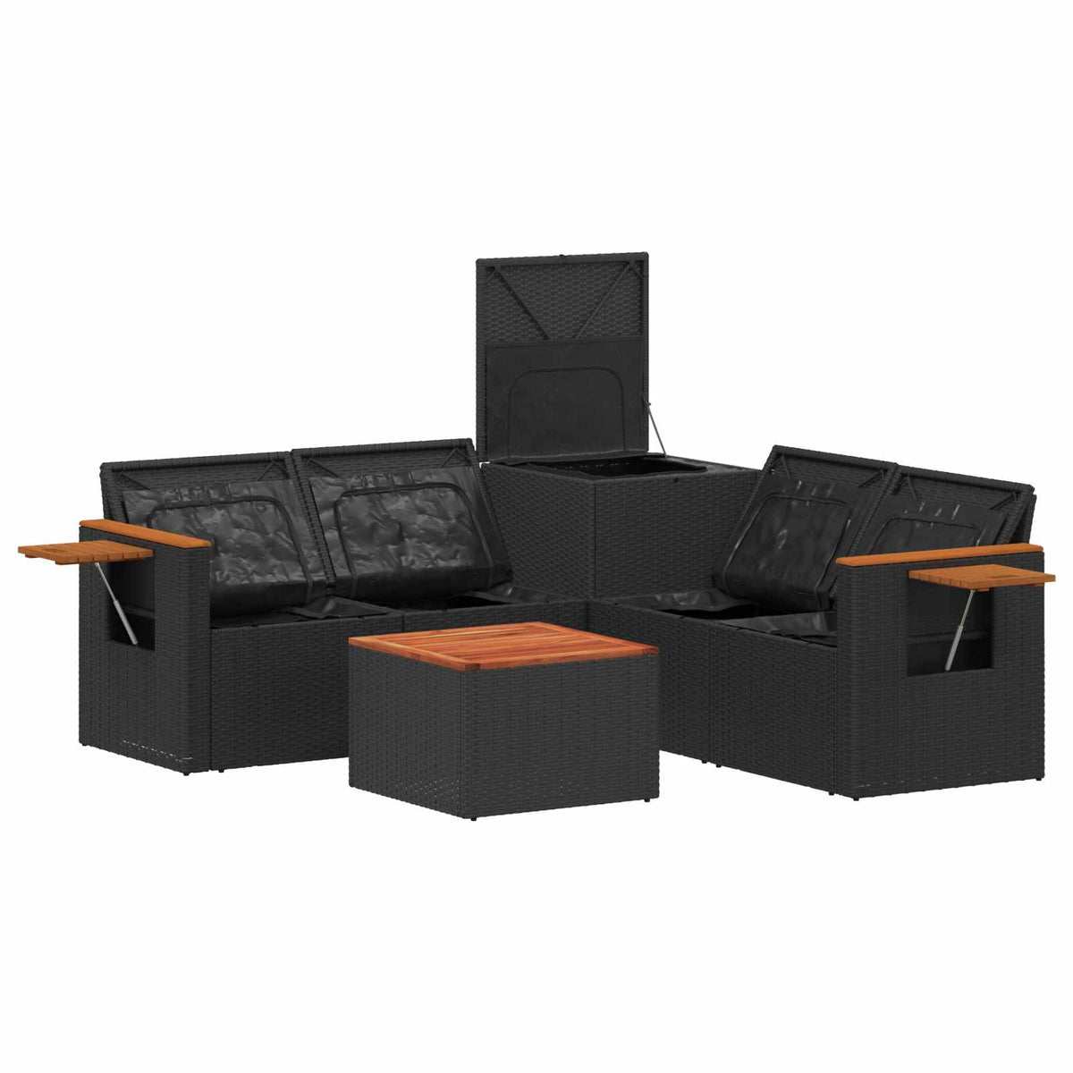 Set sofe 5 kom. Crna Poli Rattan i čelik