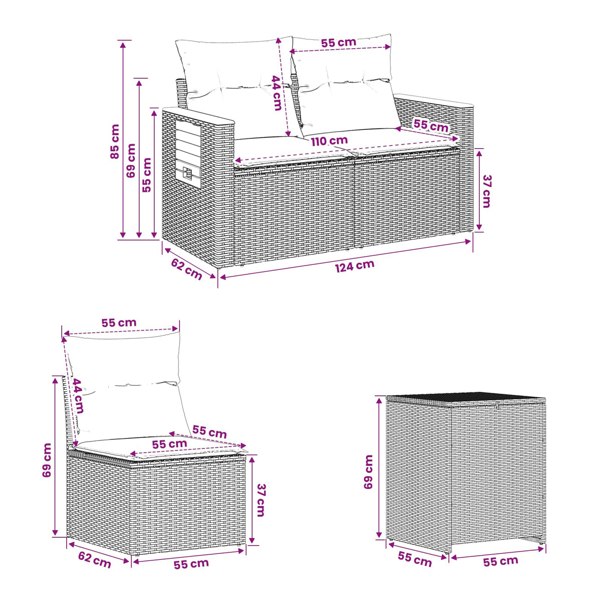 Set sofe 5 kom. Siva i tamnoplava 179 x 179 x 85 cm