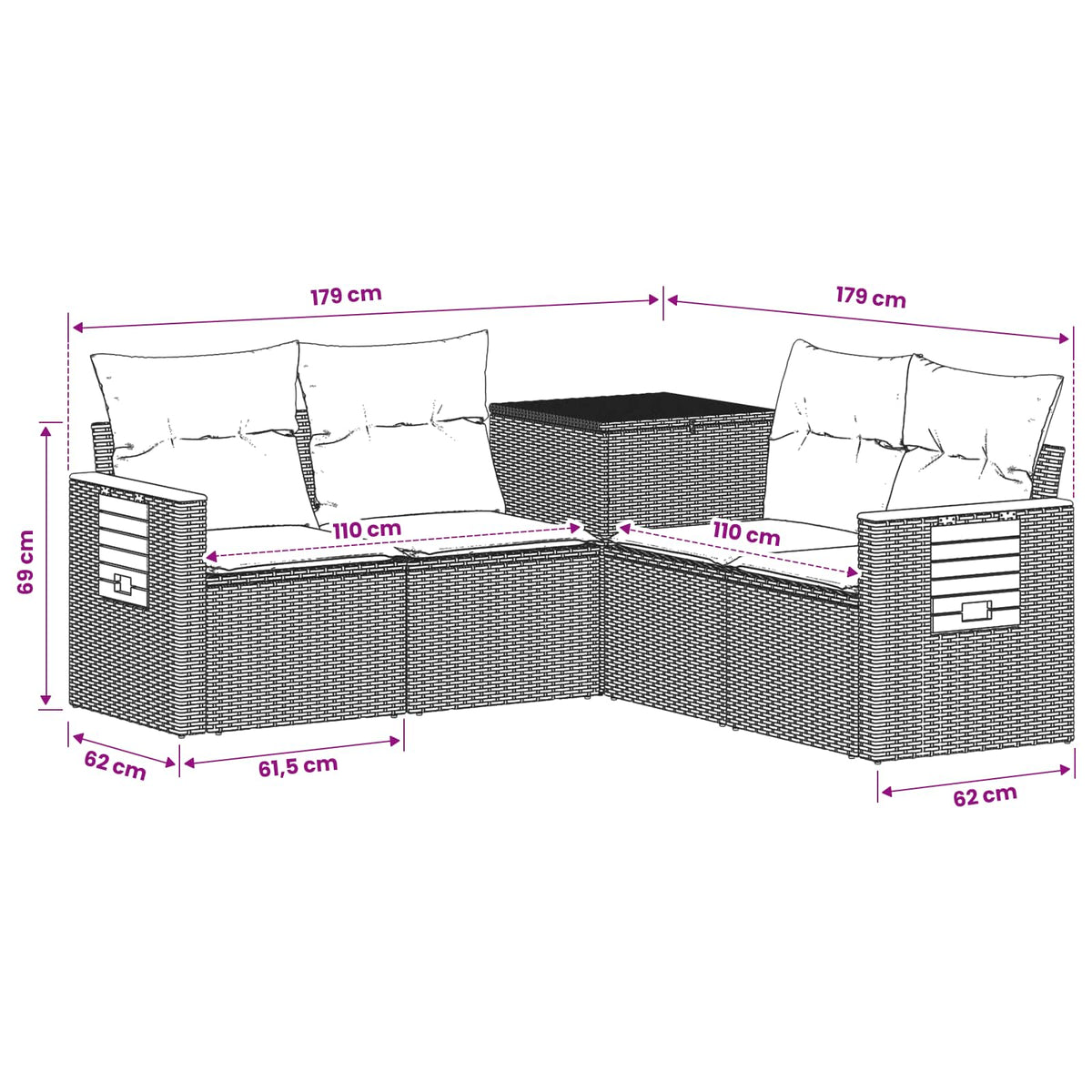 Set sofe 5 kom. Siva i tamnoplava 179 x 179 x 85 cm