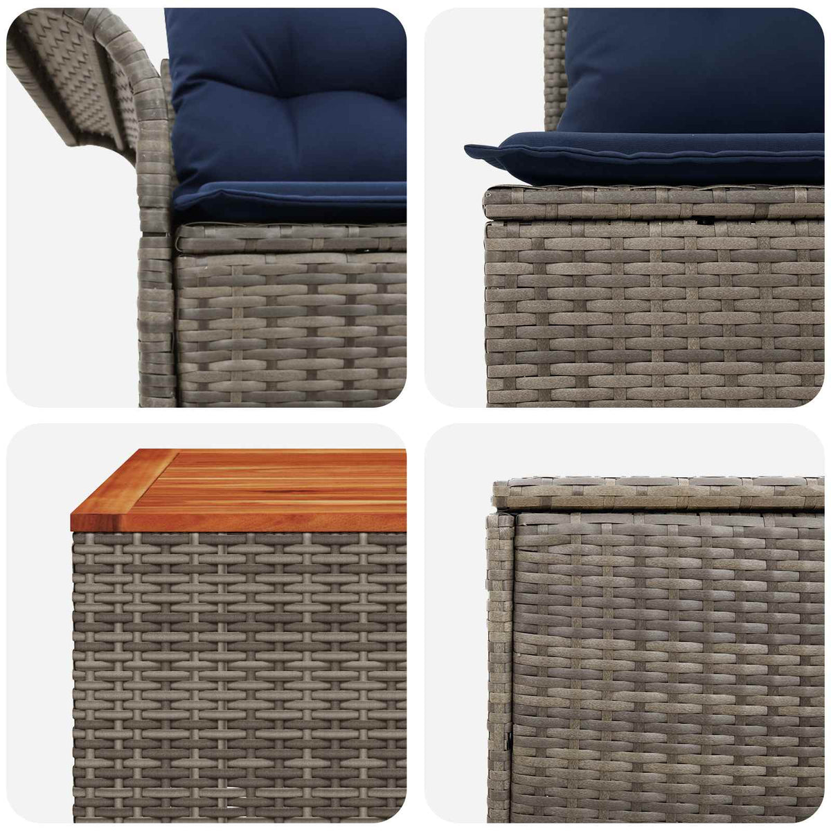 Set sofe 8 kom. Siva i tamnoplava Poli Rattan i čelik
