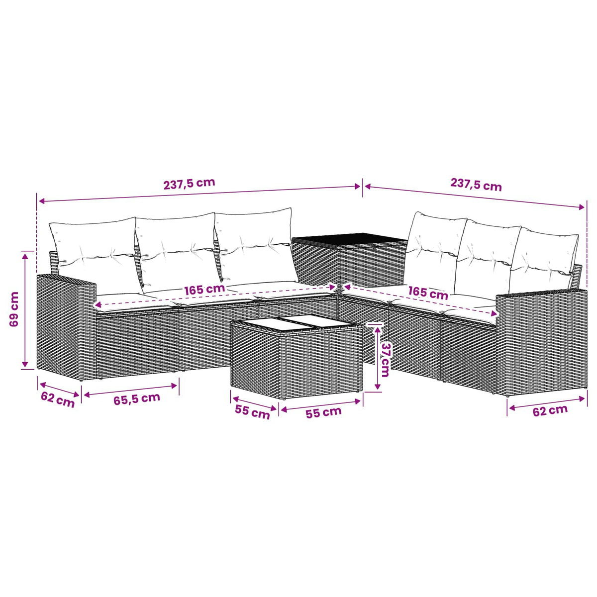 Set sofe 8 kom. Crna i Plava 55 x 55 x 37 cm