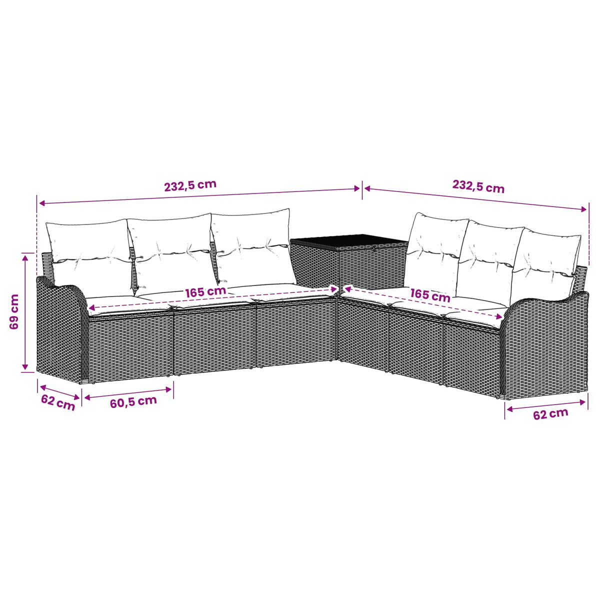 Set sofe 7 kom. Smeđa i krem bijela 121 x 62 x 69 cm