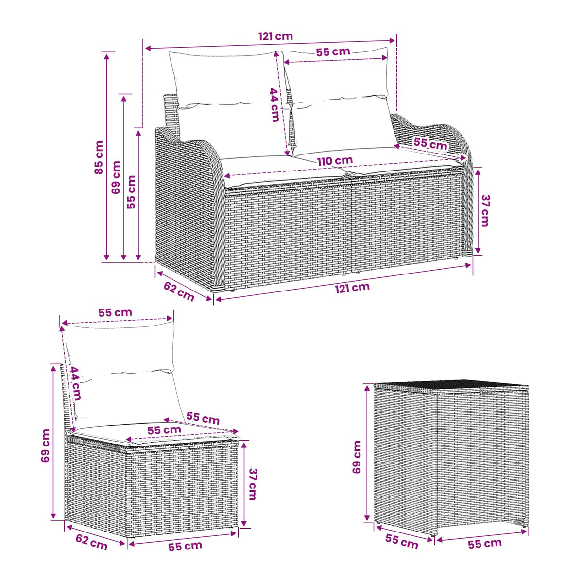 Set sofe 7 kom. Bež i svijetlo siva 121 x 62 x 69 cm