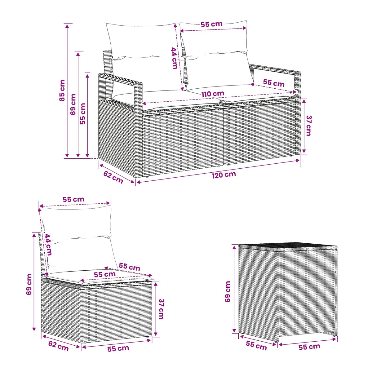 Set sofe 7 kom. Bež i krem bijela 120 x 62 x 69 cm