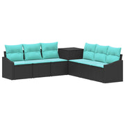 Set sofe 7 pcs Crna i Plava Poli Rattan i čelik