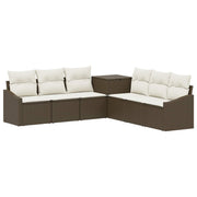 Set sofe 7 pcs Smeđa i krem bijela Poli Rattan i čelik