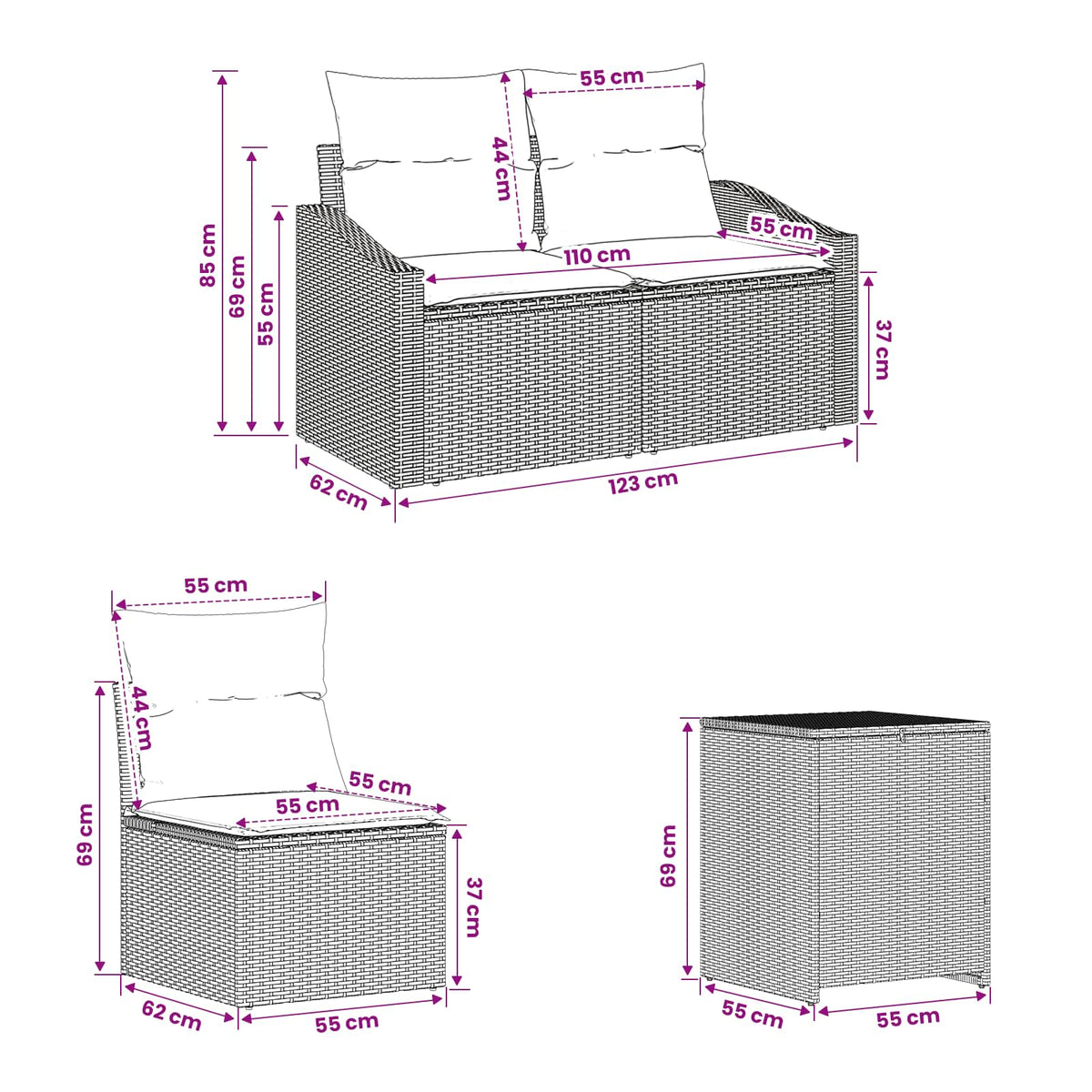 Set sofe 7 kom. Bež i krem bijela 123 x 62 x 69 cm