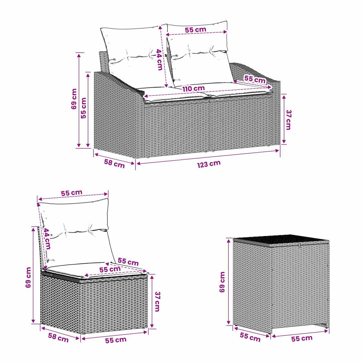 Set sofe 7 pcs Svijetlo siva i tamno siva Poli Rattan i čelik