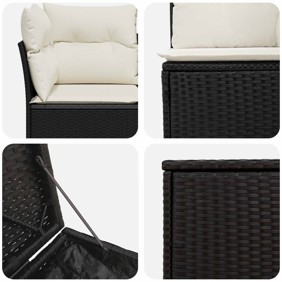 Set sofe 7 pcs Crna i krem-bijela Poli Rattan i čelik