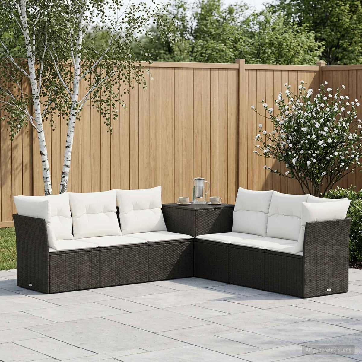 Set sofe 7 pcs Smeđa i crvena Poli Rattan i čelik