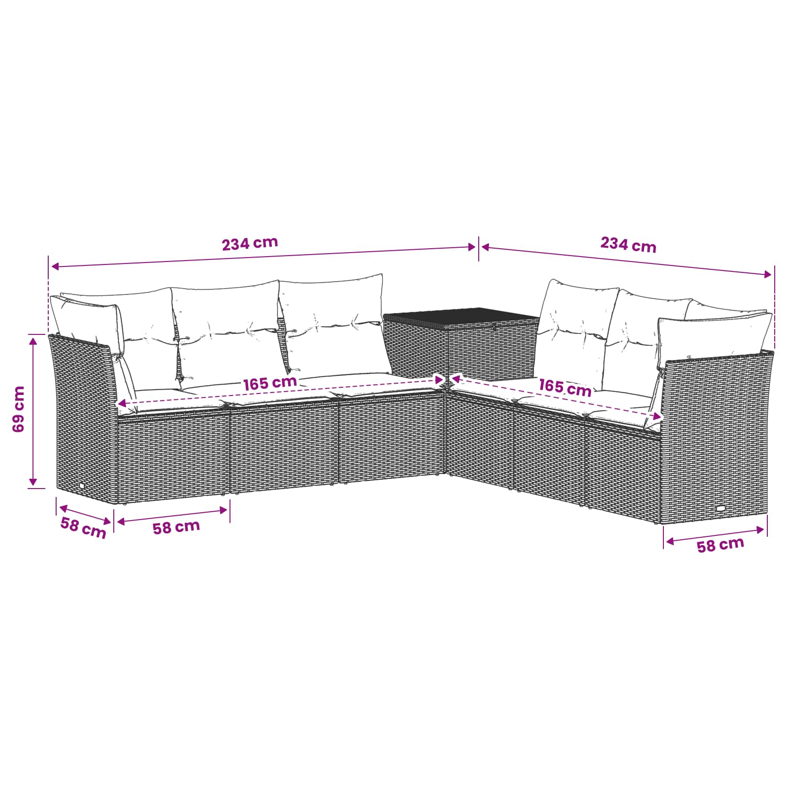 Set sofe 7 pcs Smeđa i krem bijela Poli Rattan i čelik