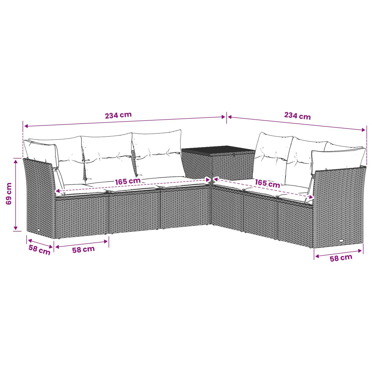 Set sofe 7 pcs Smeđa i crvena Poli Rattan i čelik