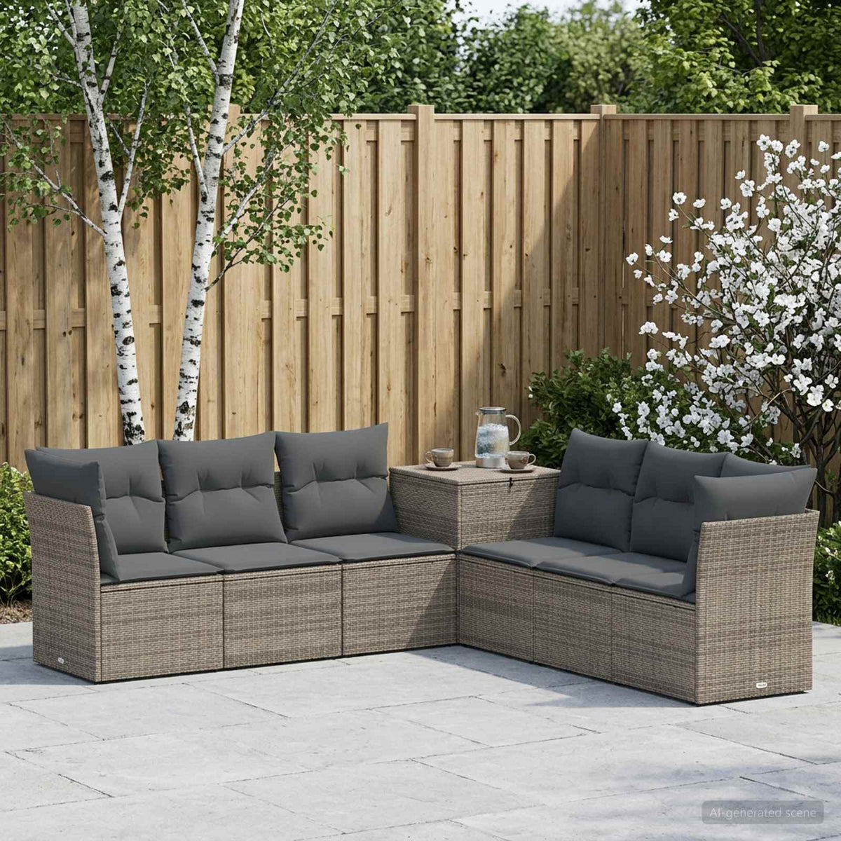 Set sofe 7 pcs Smeđa i crvena Poli Rattan i čelik